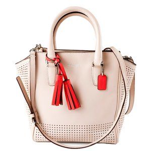 Coach Leather Bisque/Hibiscus Legacy Perforated Mini Tanner Bag